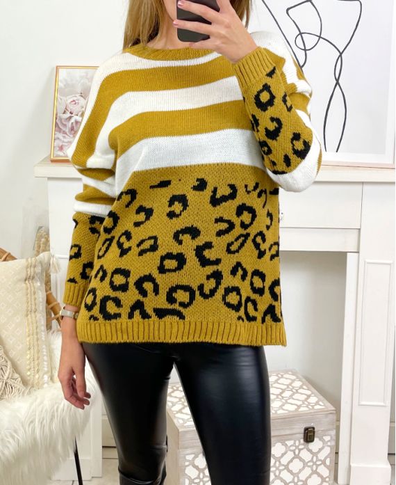 LEOPARD SHA08 MUSTARD WOOL PULLOVER