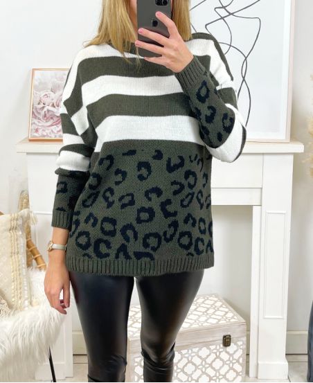 LEOPARD SHA08 MILITARY GREEN WOOL PULLOVER