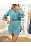 LONG SHIRT DETAILS AND BELT FASHION 1374 BLUE GREEN