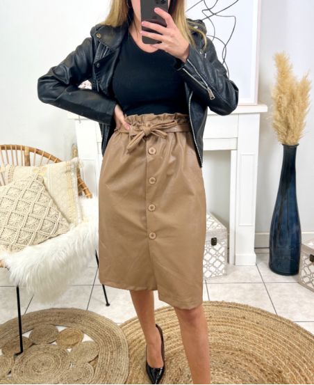 PACK 4 SKIRTS WITH BUTTONS IMITATION LEATHER S-M-L-XL R4145 CAMEL