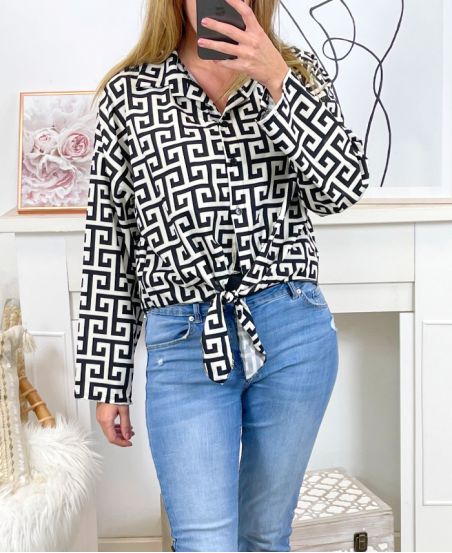 GEOMETRISCHES MUSTER BLUSE 1974 WEISS