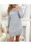 ROBE TUNIQUE MAILLE TORSADE SHA14 GRIS CLAIR