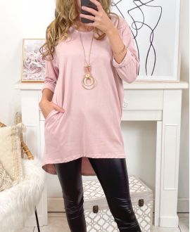 SWEAT LONG 2 POCHES + COLLIER 2M01 ROSE