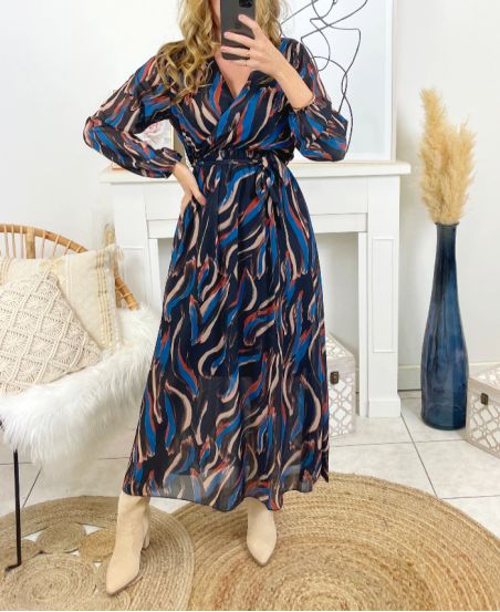 PRINTED LONG DRESS 1436 BLACK