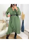 GRANDE TAILLE ROBE LONGUE VOILAGE 9910 VERT MILITAIRE