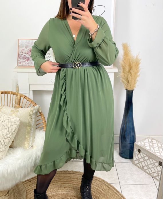 VESTIDO TALLA GRANDE VELO LARGO 9910 VERDE MILITAR