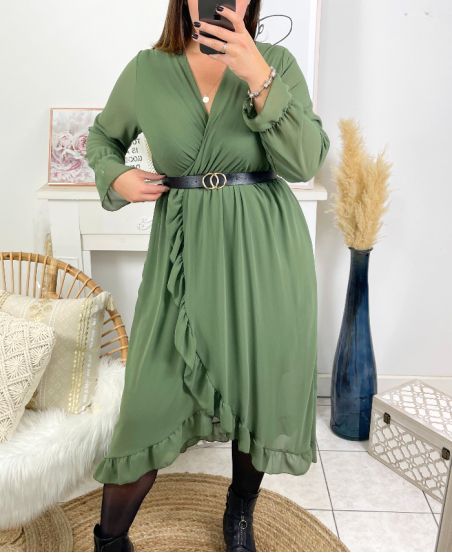 GRANDE TAILLE ROBE LONGUE VOILAGE 9910 VERT MILITAIRE