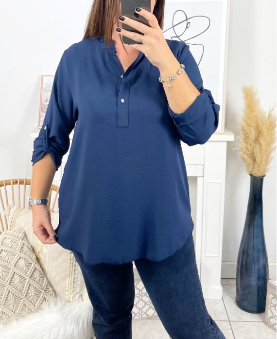 LARGE SIZE FLUID TUNIC WITH BUTTON 17221 NAVY BLUE