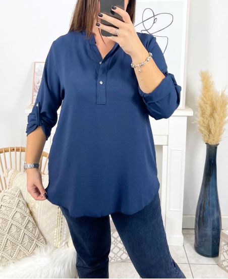 LARGE SIZE FLUID TUNIC WITH BUTTON 17221 NAVY BLUE