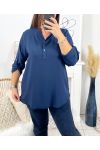 LARGE SIZE FLUID TUNIC WITH BUTTON 17221 NAVY BLUE