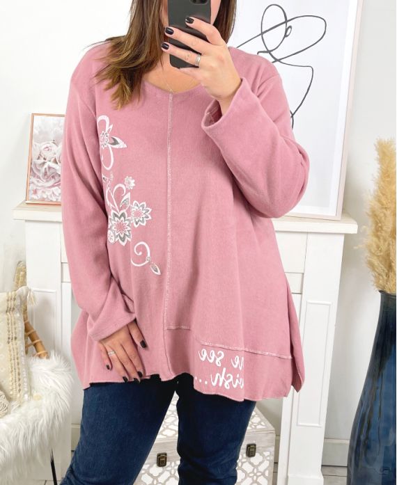 GRANDE TAILLE PULL SOME SEE A 2105B ROSE