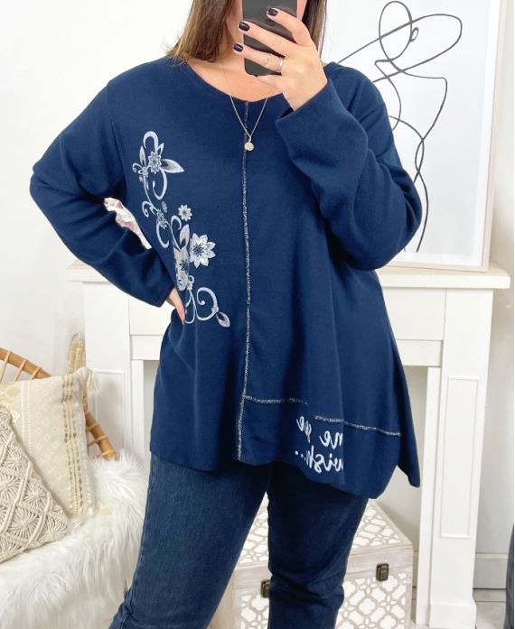 GRANDE TAILLE PULL SOME SEE A 2105B BLEU MARINE