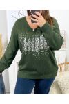 PULLOVER DI GRANDI DIMENSIONI STRASS SHINE 3028 VERDE MILITARE