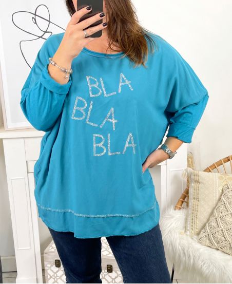 GRANDE TAILLE PULL BLA BLA BLA 2107 BLEU