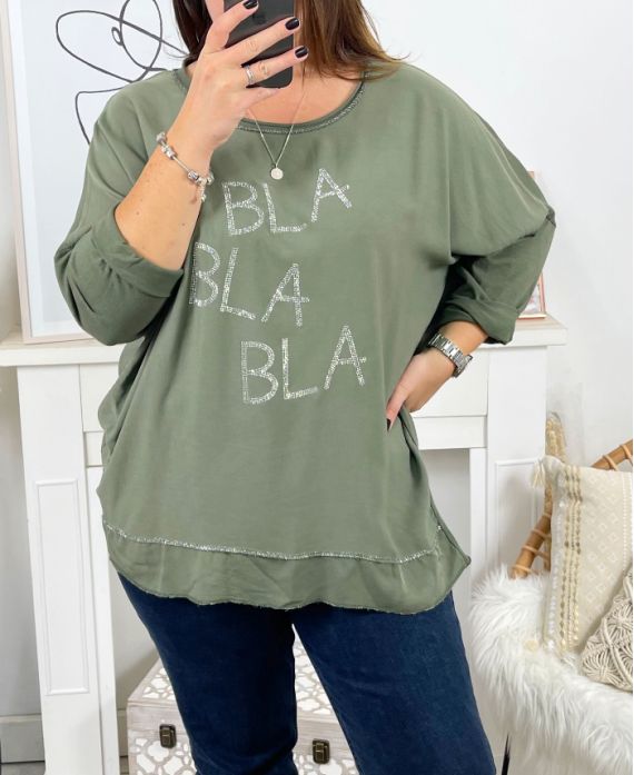 GRANDE TAILLE PULL BLA BLA BLA 2107 VERT MILITAIRE