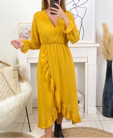 LONG VEIL DRESS 9882 MUSTARD