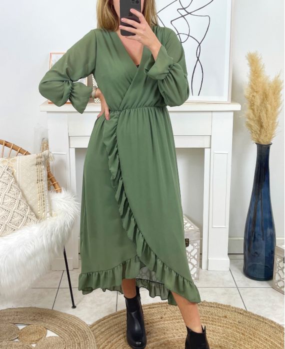Vestido largo verde militar 2025