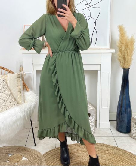 LONG DRESS VEIL 9882 MILITARY GREEN