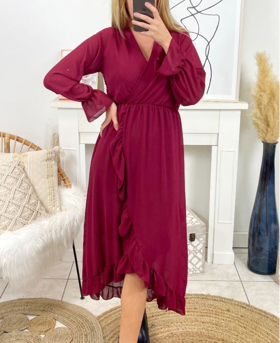 ROBE LONGUE VOILAGE 9882 BORDEAUX