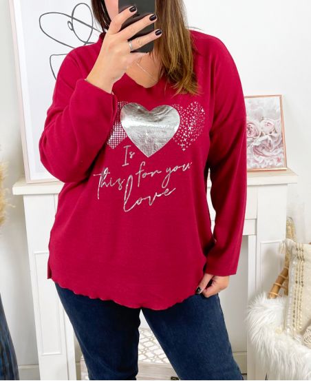 LARGE SIZE HEART SWEATER 2377 RED