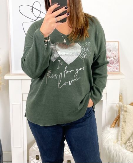 LARGE SIZE HEART SWEATER 2377 MILITARY GREEN