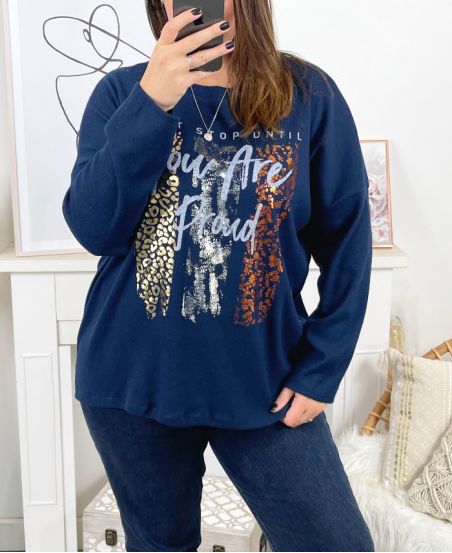GRANDE TAILLE PULL DONT STOP 2394 BLEU MARINE