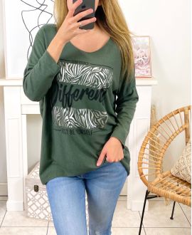 DIFFERENT FLAKED FINE SWEATER 2103 MILITARY GREEN