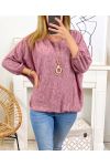 ELASTIC BASE SWEATER WITH PINK 3680M1 NECKLACE