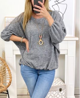ELASTIC BASE SWEATER WITH NECKLACE 3680M1 GREY