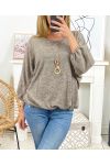 ELASTIC BASE SWEATER WITH NECKLACE 3680M1 TAUPE