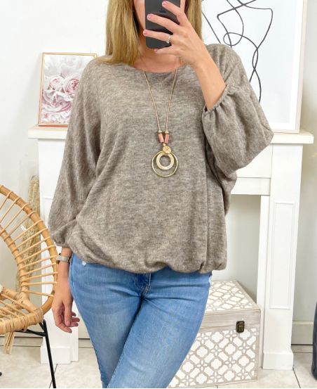 ELASTIC BASE SWEATER WITH NECKLACE 3680M1 TAUPE