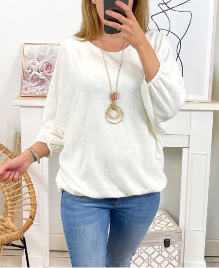 ELASTIC BASE SWEATER WITH NECKLACE 3680M1 WHITE
