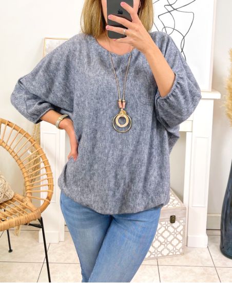 ELASTIC BASE SWEATER WITH NECKLACE 3680M1 BLUE