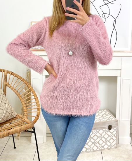 SOFT SWEATER WITH NECKLACE 6187M2 PINK