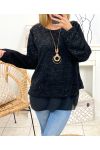 STACKED GLOSSY SWEATER WITH BLACK 9164 NECKLACE