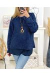 GLOSSY SWEATER LAYERED WITH NECKLACE 9164 BLUE