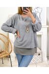 PULL BRILLANT SUPERPOSE AVEC COLLIER 9164 GRIS