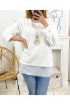 GLOSSY SWEATER LAYERED WITH NECKLACE 9164 WHITE