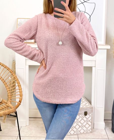 GLOSSY SWEATER WITH NECKLACE 6187M1 PINK