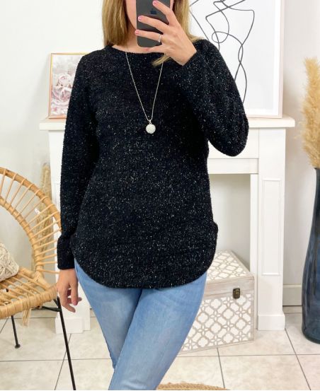 GLOSSY SWEATER WITH NECKLACE 6187M1 BLACK