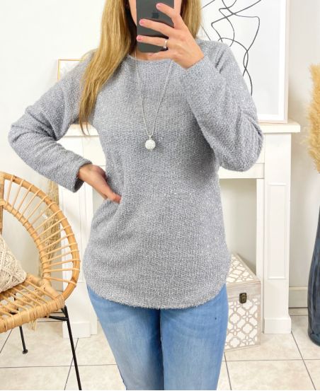 GLOSSY SWEATER WITH NECKLACE 6187M1 GREY