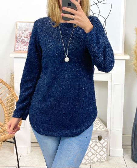 GLOSSY SWEATER WITH NECKLACE 6187M1 NAVY BLUE