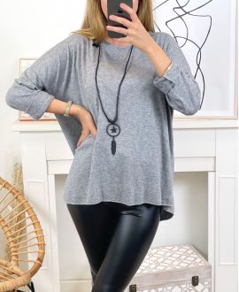 THIN SWEATER + NECKLACE 2106 GRAY