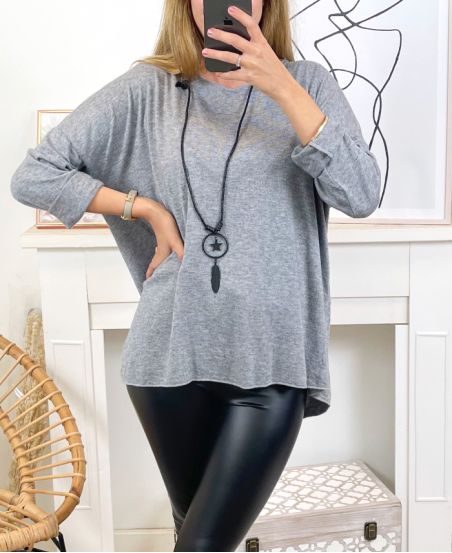 THIN SWEATER + NECKLACE 2106 GRAY