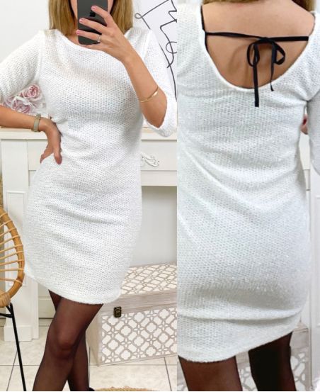 ROBE DE SOIREE BRILLANTE DOS A NOUER 8296 BLANC