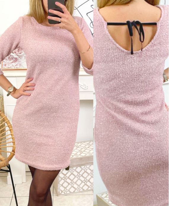 ROBE DE SOIREE BRILLANTE DOS A NOUER 8296 ROSE