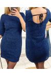 GLOSSY EVENING DRESS BACK TO TIE 8296 BLUE