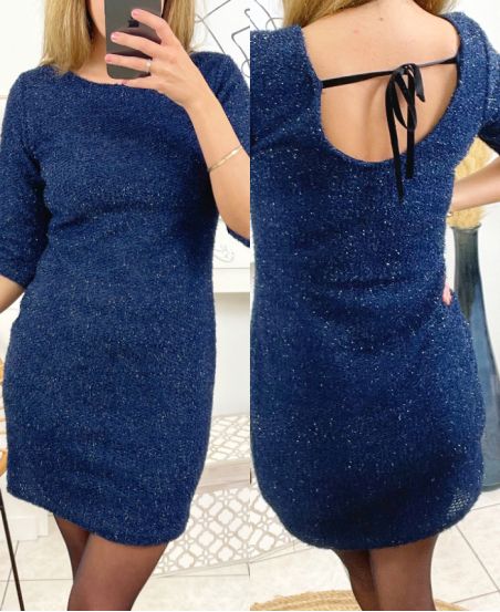 ROBE DE SOIREE BRILLANTE DOS A NOUER 8296 BLEU