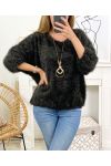 SOFT HAIRY SWEATER WITH BROWN NECKLACE 3680M2