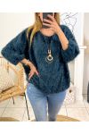 SOFT HAIRY SWEATER WITH BLUE NECKLACE 3680M2